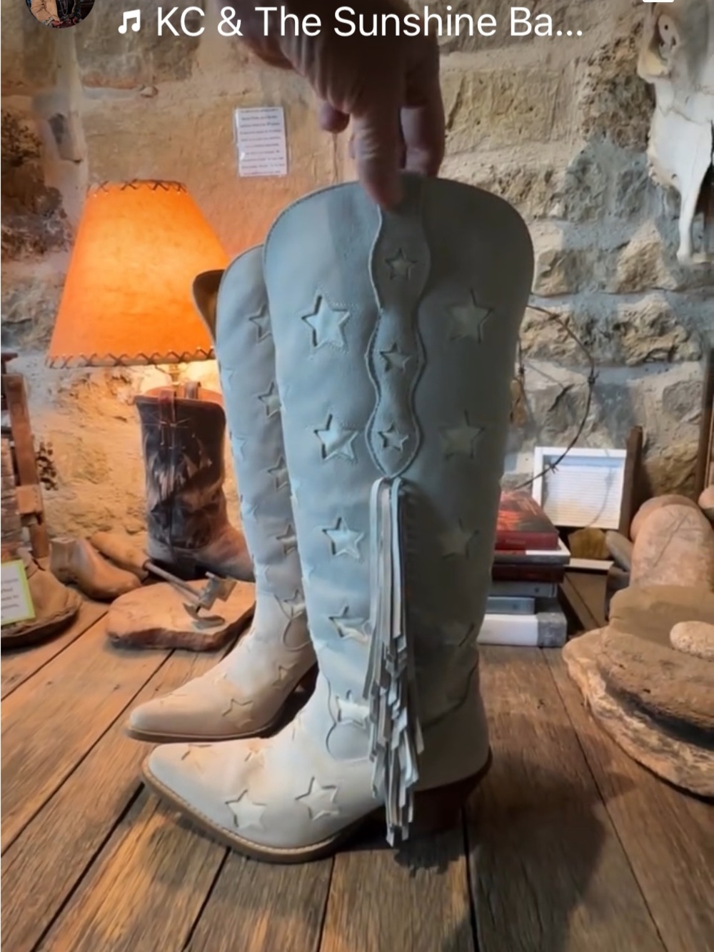 Dingo White/Gray Star Suede Fringe Cowboy Boots - Picture 3 of 5